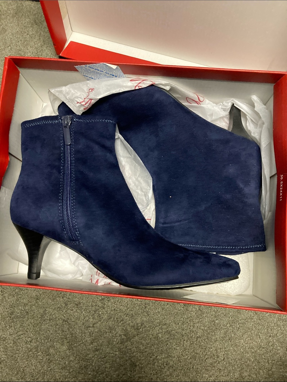 Impo Navy Suede Pointed-Toe Ankle Booties with Kitten Heel